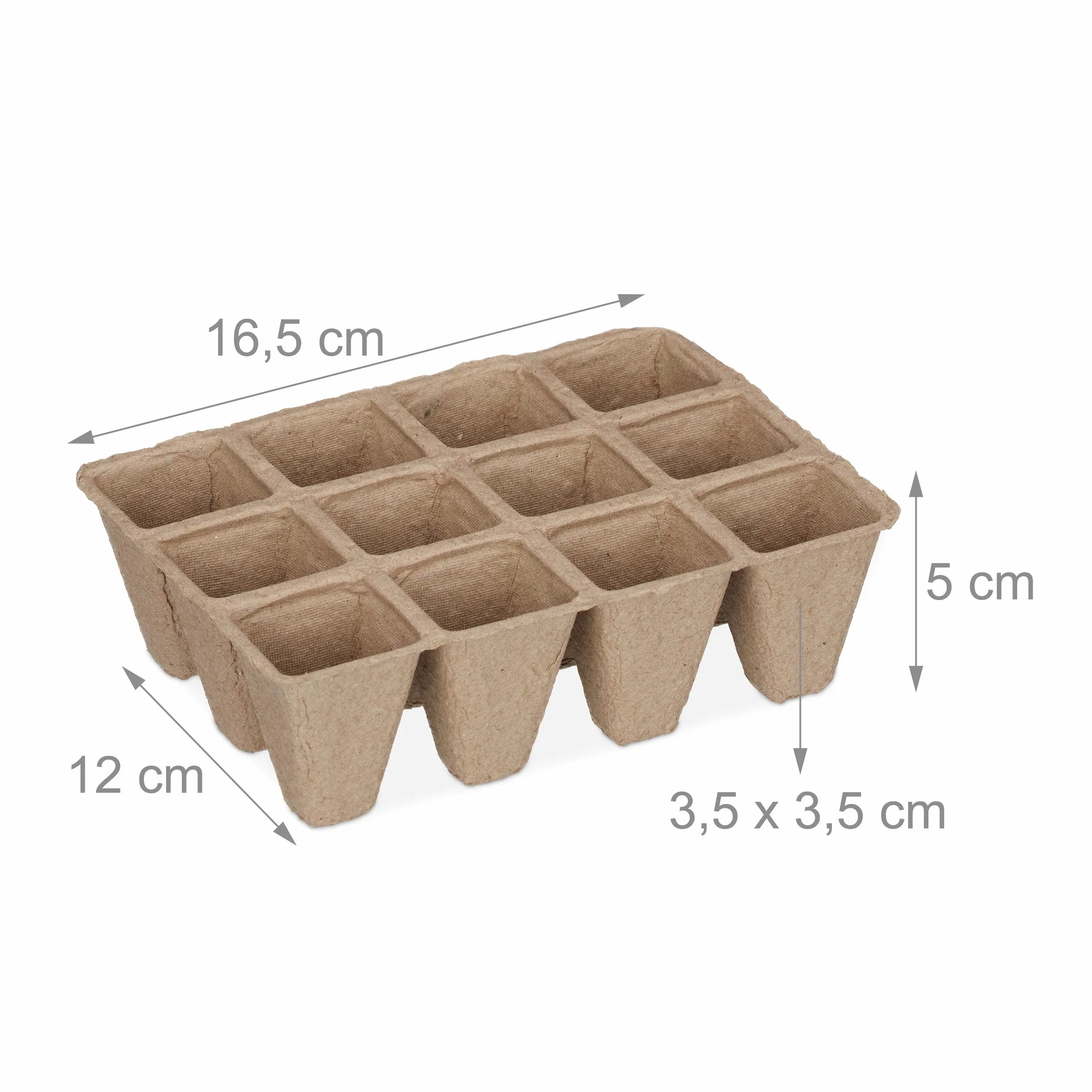 Relaxdays Macetas biodegradables, Kit semillero, Cuadradas, Celulosa, Altura de 5 cm, 204 Uds., Beige
