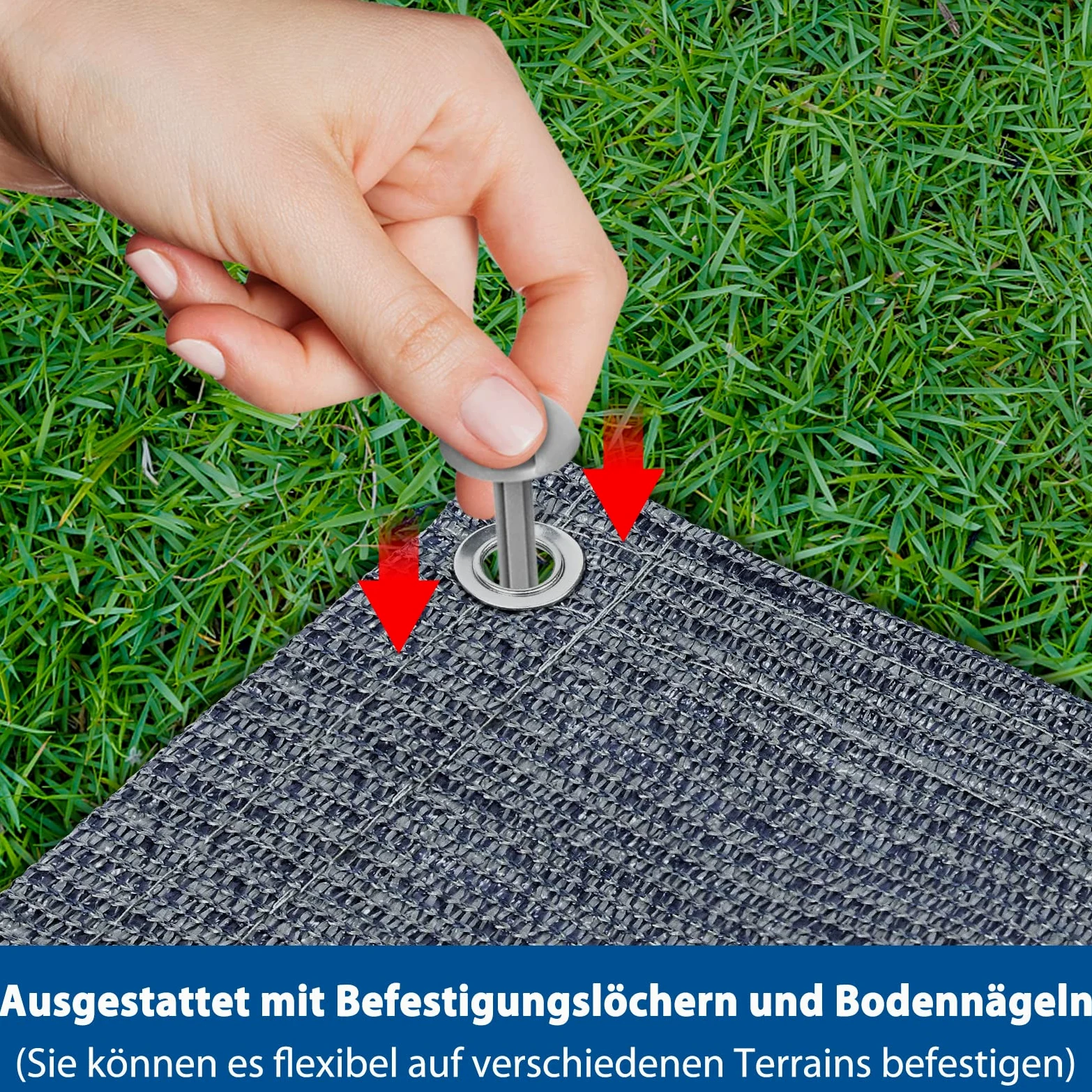 Froadp 2 x 2 m Camping Outdoor Teppich Vorzeltteppich Wetterfest de HDPE con anillos de aluminio y estacas, lona de tela, para camping, exterior con bolsa de transporte para reuniones, excursiones