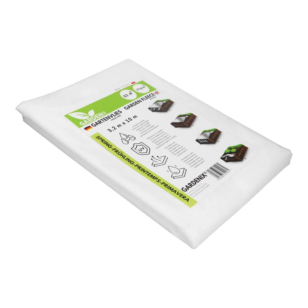 GARDENIX® 32 m² Vellón de protección contra Congelación para Primavera, Alta estabilización UV, Permeable al Agua, Cubierta de Primavera para Plantas (3,2m x 10m)