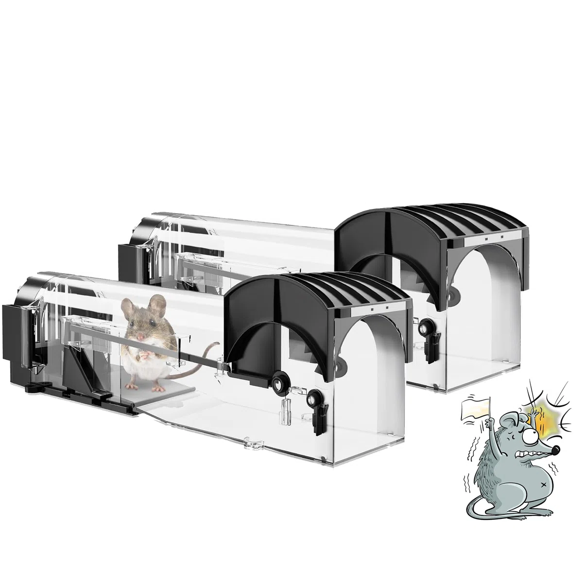 Trampa para Ratones Vivo, 2 PCS Trampas Ratas Humanas para Interiores y Exteriores, Amigable con Mascotas y niños, Trampa Reutilizable para roedores y Ratones - 31 x 7 x 8 cm