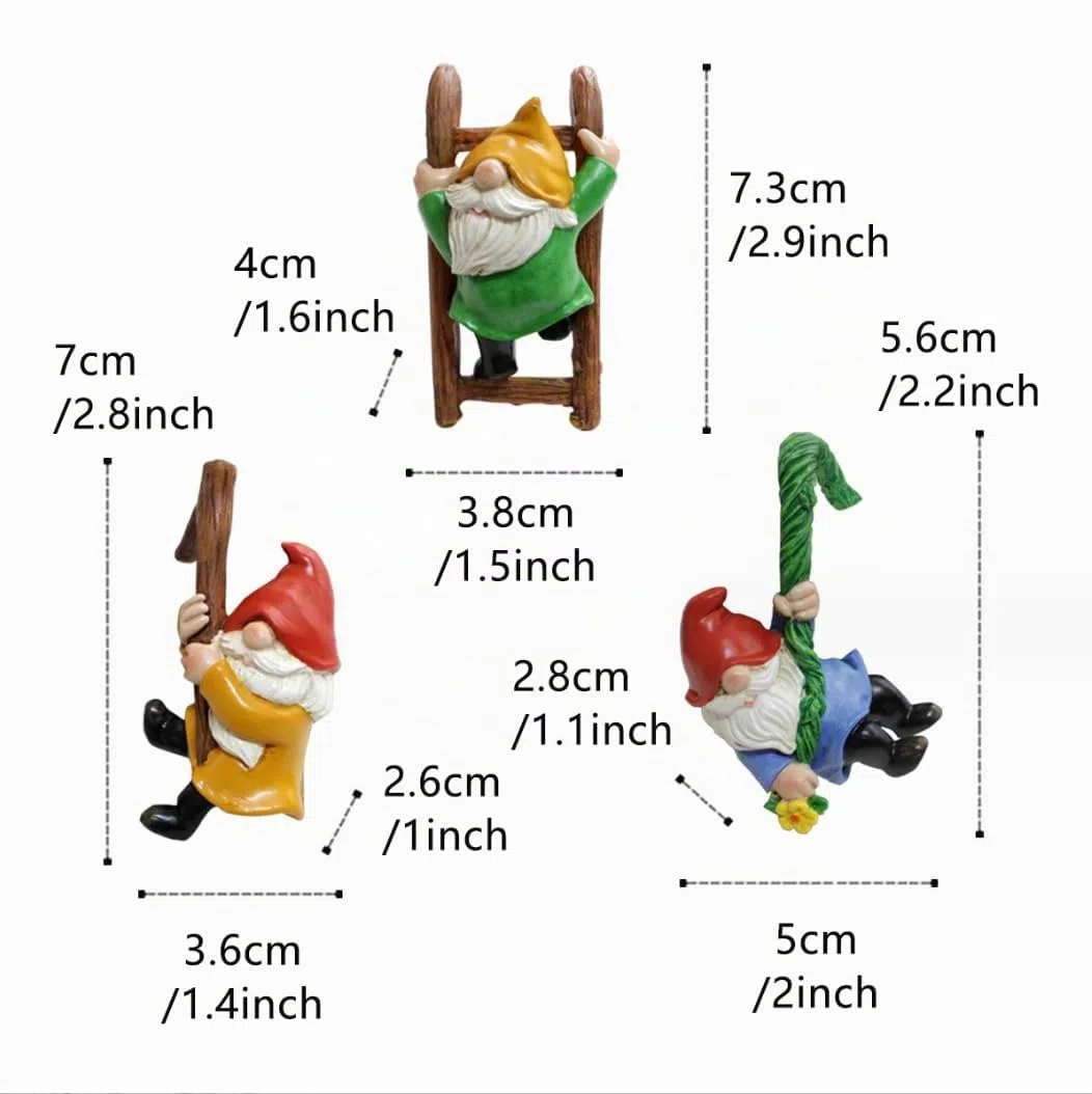 Juego de 3 gnomos de jardín para interior y exterior, miniatura, estatuas de esculturas para decoración de jardín, enano para patio, oficina, jardín, escritorio