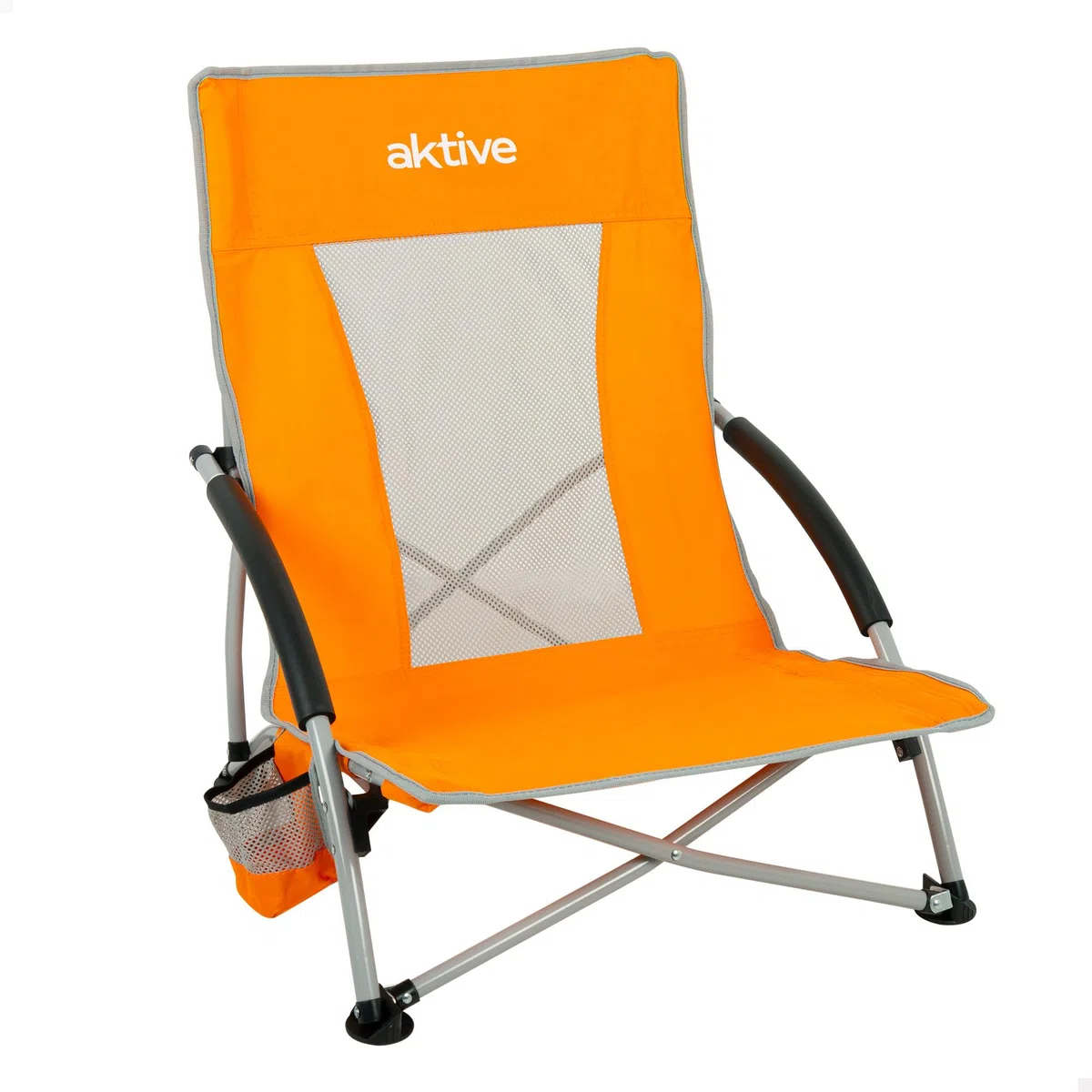 AKTIVE Silla plegable de playa, Tejido poliéster y estructura acero, Azul, Medidas 50 x 51 x 67 cm, Máx. 110 kg, Respaldo transpirable, Incluye funda y posavasos, Ligera y fácil de transportar (62636)