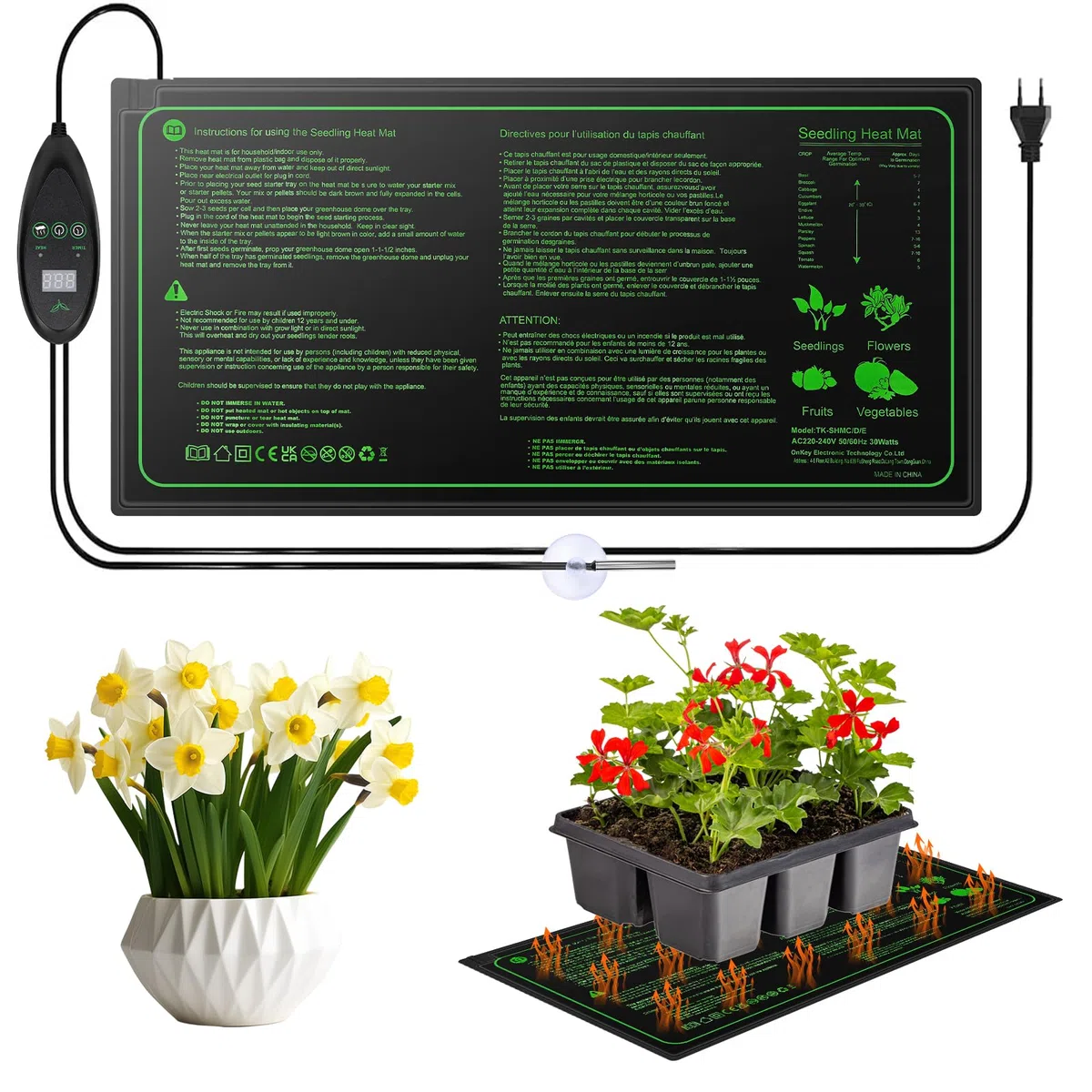 Alfombras Calefactoras, Alfombrilla de Calor para Plantas con Controlador de termostato, Estera Calefactora Ajustable Almohadilla Térmica para Plantas para Semilleros, Mascotas, 50 x 25 cm 30W