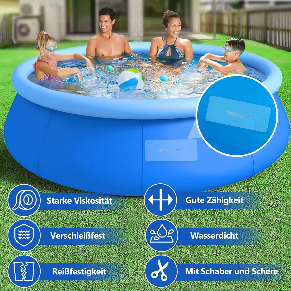 Nepfaivy Parches Piscina - Kit Pinchazos Piscina Impermeable PVC 10 x 150 cm - Kit Reparación Piscina de Sellado Flexible para Piscina, Piscina Infantil, Colchón Hinchable, Liner Piscina