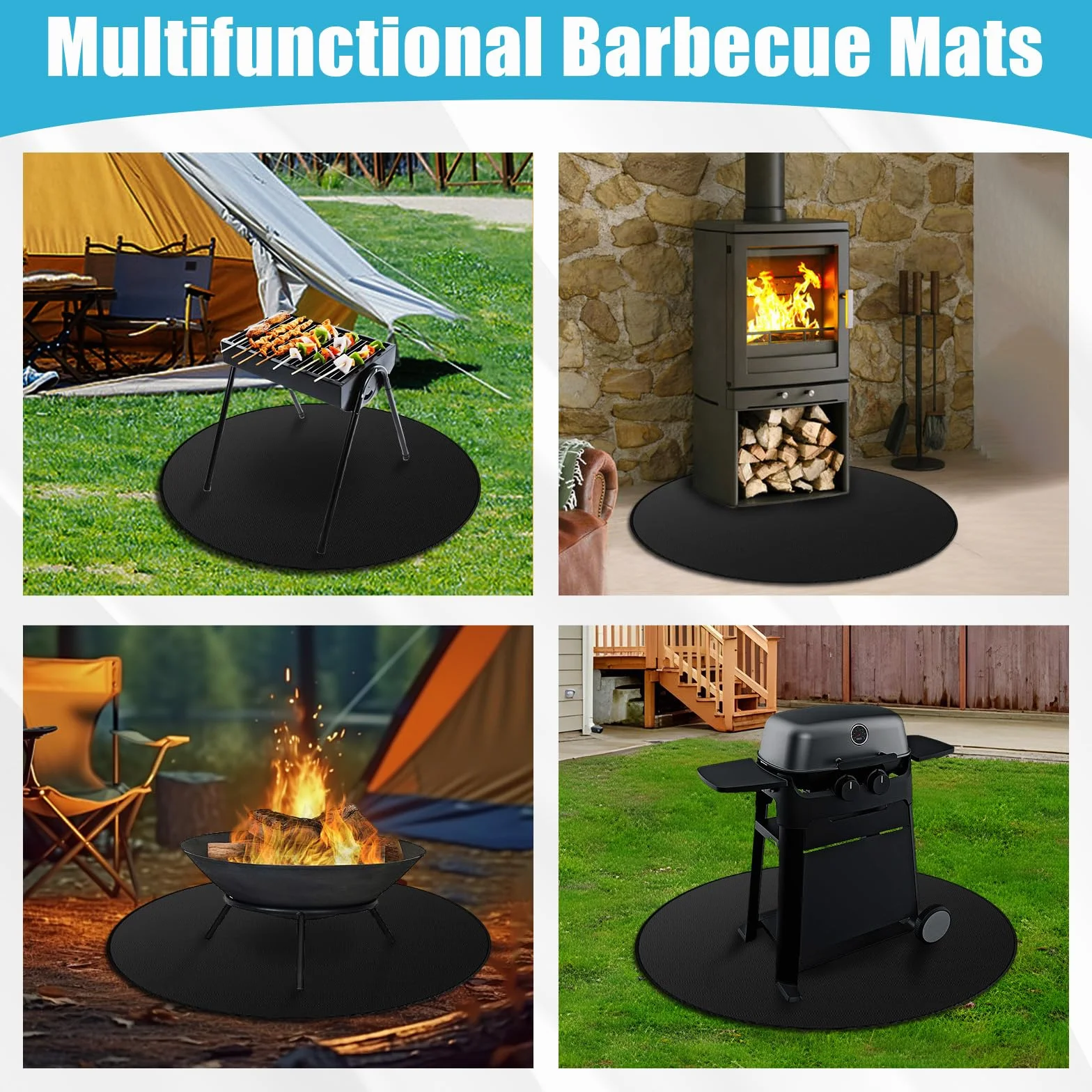 Redondo Alfombra Barbacoa Exterior, 120 cm/48" Esterilla LgníFuga Reutilizable Alfombra Lgnifuga Grande Plegable Adecuado para Brasero Barbacoas Pisos Terrazas CéSped Fire Pit Camping