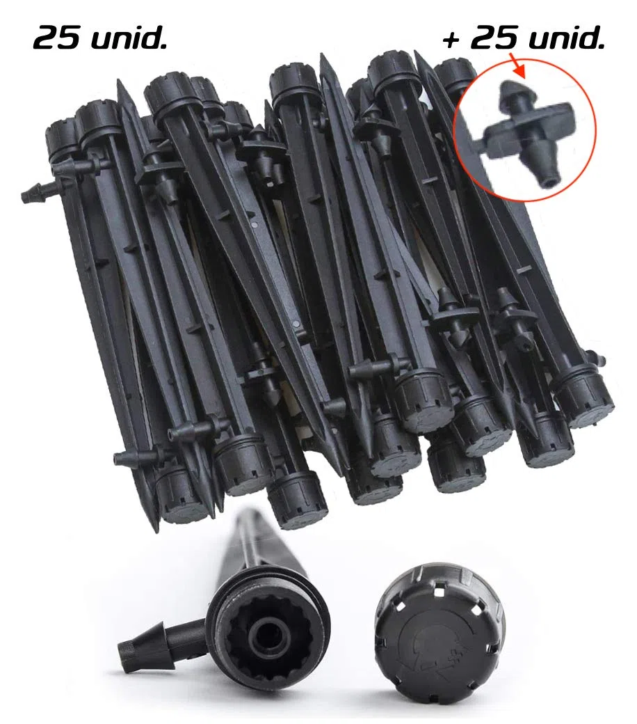 Aqua Control Pack de Goteo para riego Gota a Gota. 25 Goteros Regulables de 0 a 70 l/Hora + 25 Goteros Regulables de 0 a 70 l/Hora con estaca.