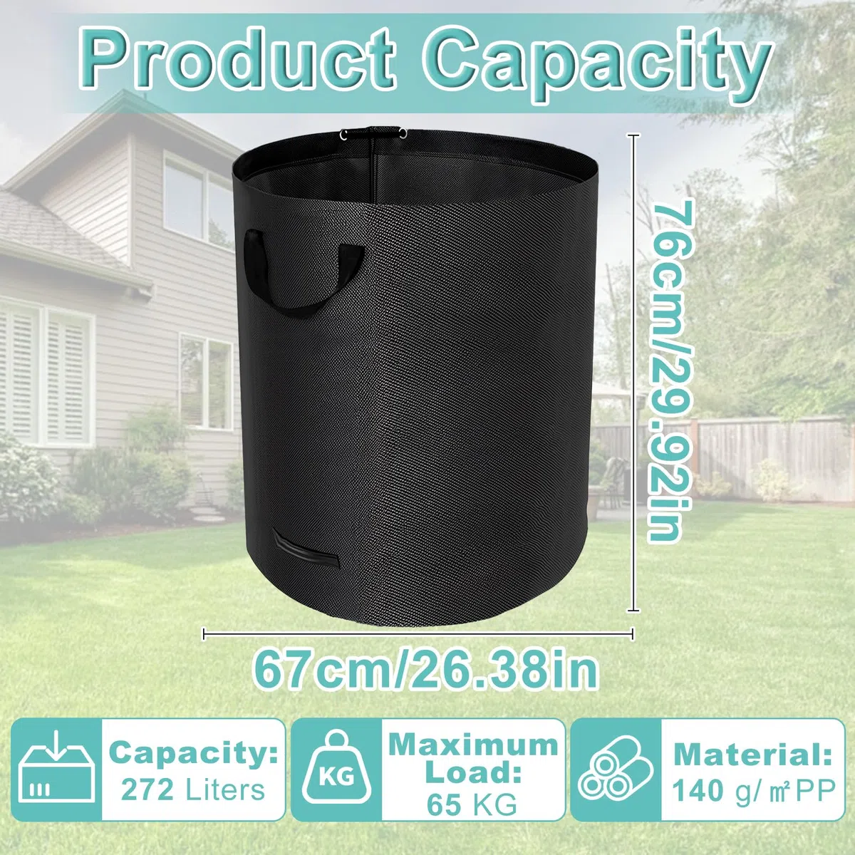 Jardineria de Sacos, 4 x 272L Jardim Sacos, Incl Guantes, 4 Asas, Impermeables, Bolsas para Hojas Plegables, Plegables y Reutilizables, para Hojas, Maleza, Basura