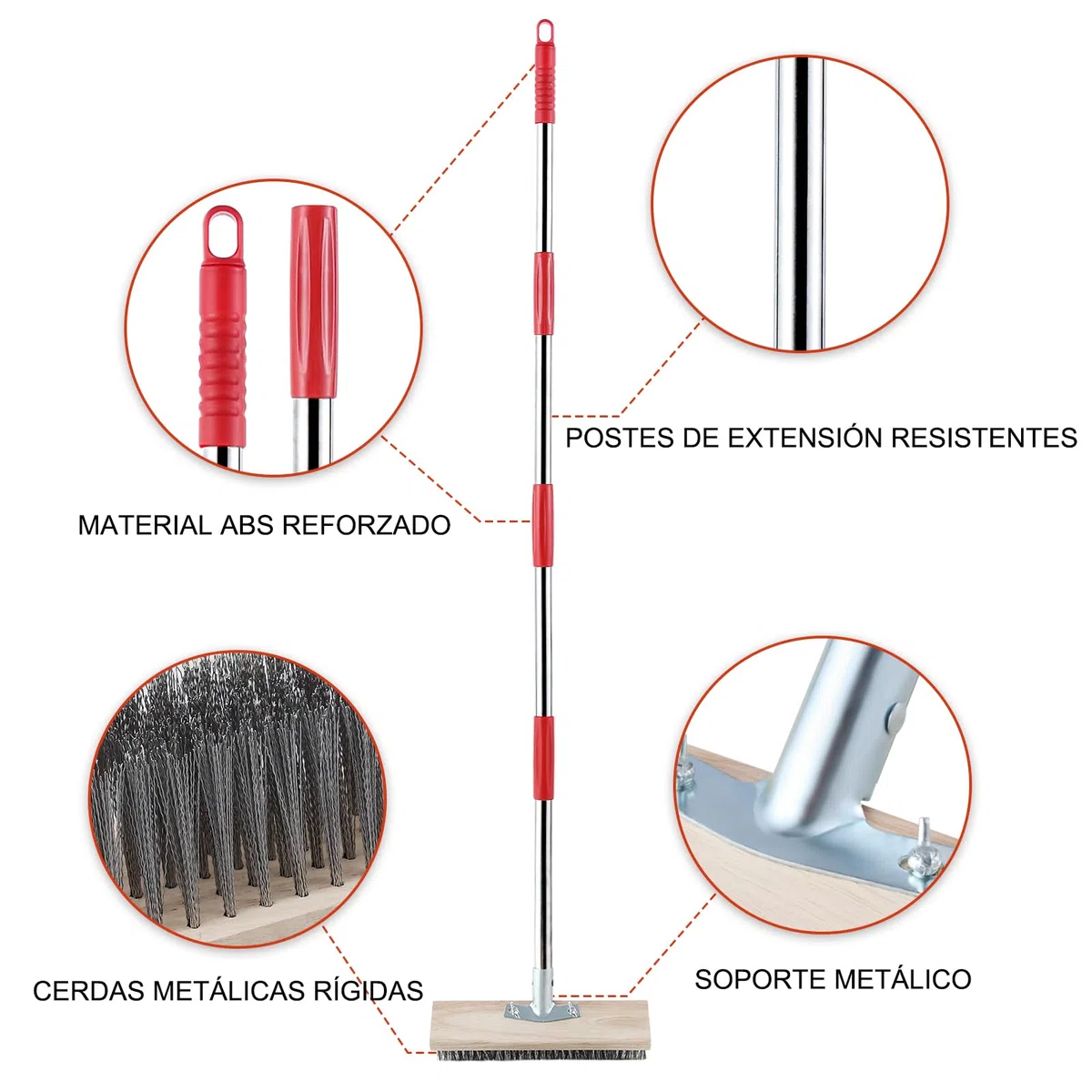 Mitclear Escoba de Alambre con Mango Telescópico (145cm), Cepillo de Cerdas de Metal Rígido para Eliminar de Musgo, Malas Hierbas y Manchas Difíciles, Escoba de Exterior para Patio, Terraza, Jardín