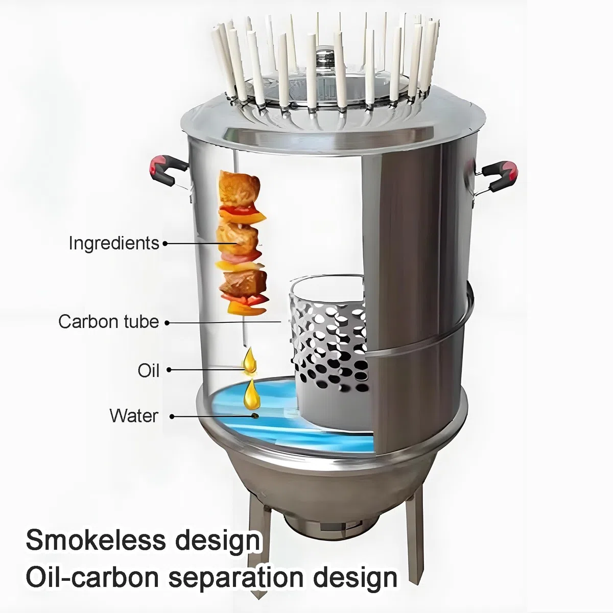 Parrilla vertical para ahumar carbón con termómetro, barbacoa sin humo, barril desmontable para barbacoa, separación de aceite y carbón