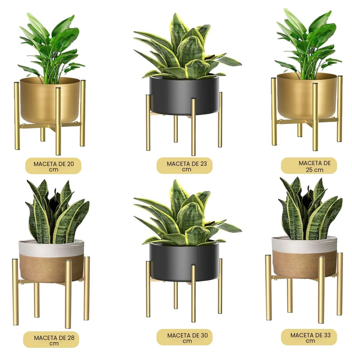 Soporte para Plantas, Soporte Plantas Interior, 21 cm-35 cm oro, Ajustable de Metal, para Macetas Interior, para Macetas con un diámetro exterior de 20-35cm