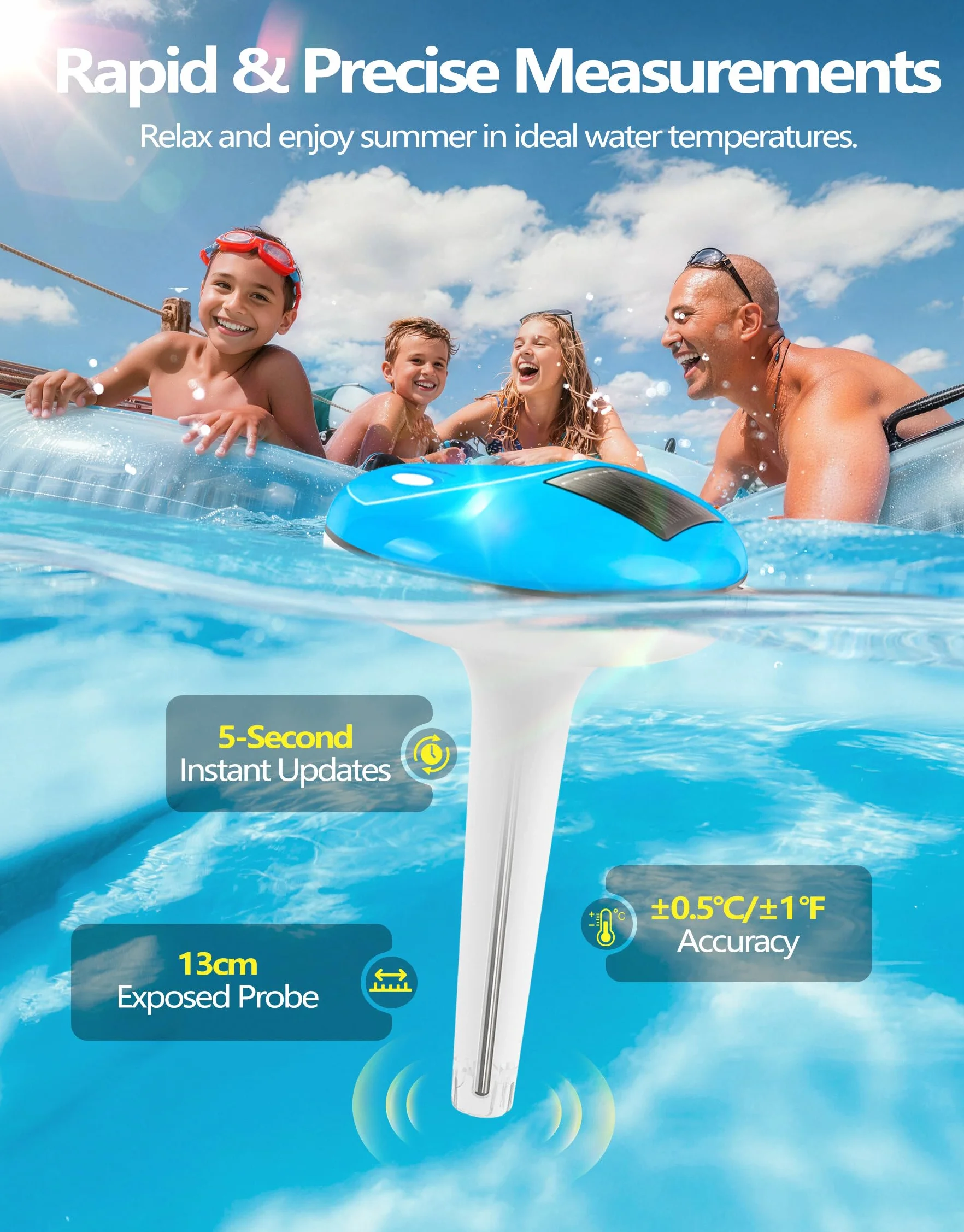 PoolLeader Termómetro Piscina Flotante | Solar Termómetro Digital Piscina con Cuerda | Pantalla LCD Grande para Facilitar la Lectura und IP68 Impermeable, Termómetro para Piscina Spa Estanque
