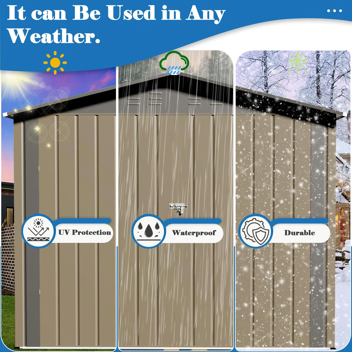 Cobertizo de almacenamiento para exteriores, cobertizo de almacenamiento de metal de 6 x 4 pies con estructura de marco actualizada y puertas con cerradura, cobertizo impermeable para patio,