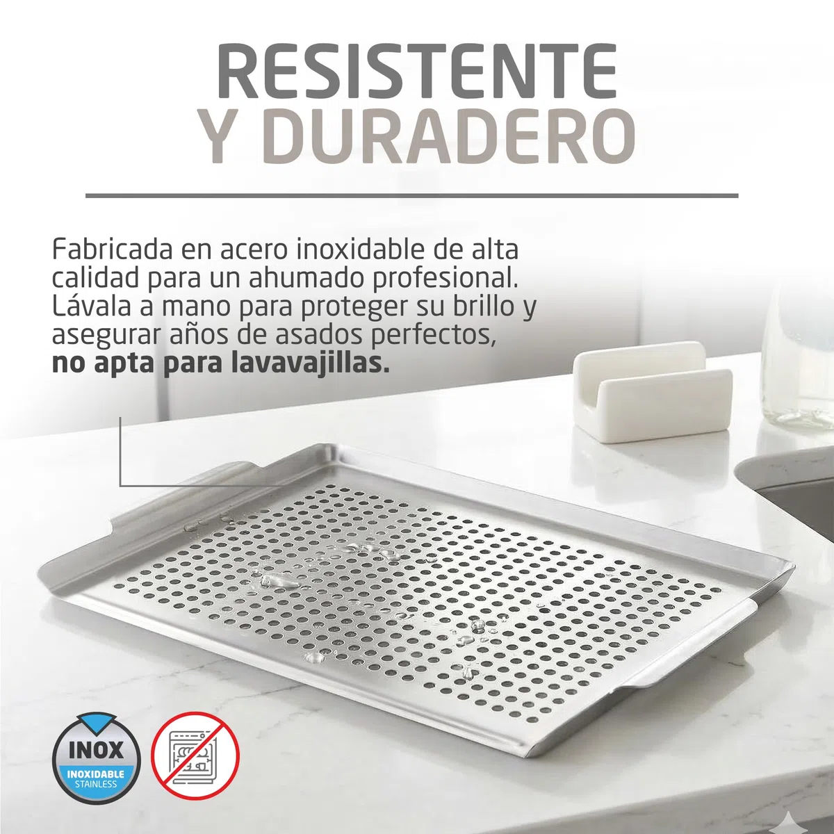 Amig - Bandeja para Asar Pescado en Barbacoa - 40 x 30 x 4 cm - Fabricado en Acero Inoxidable - Evita Que el Pescado se Rompa o cuele por la Parrilla - Mod. AM08