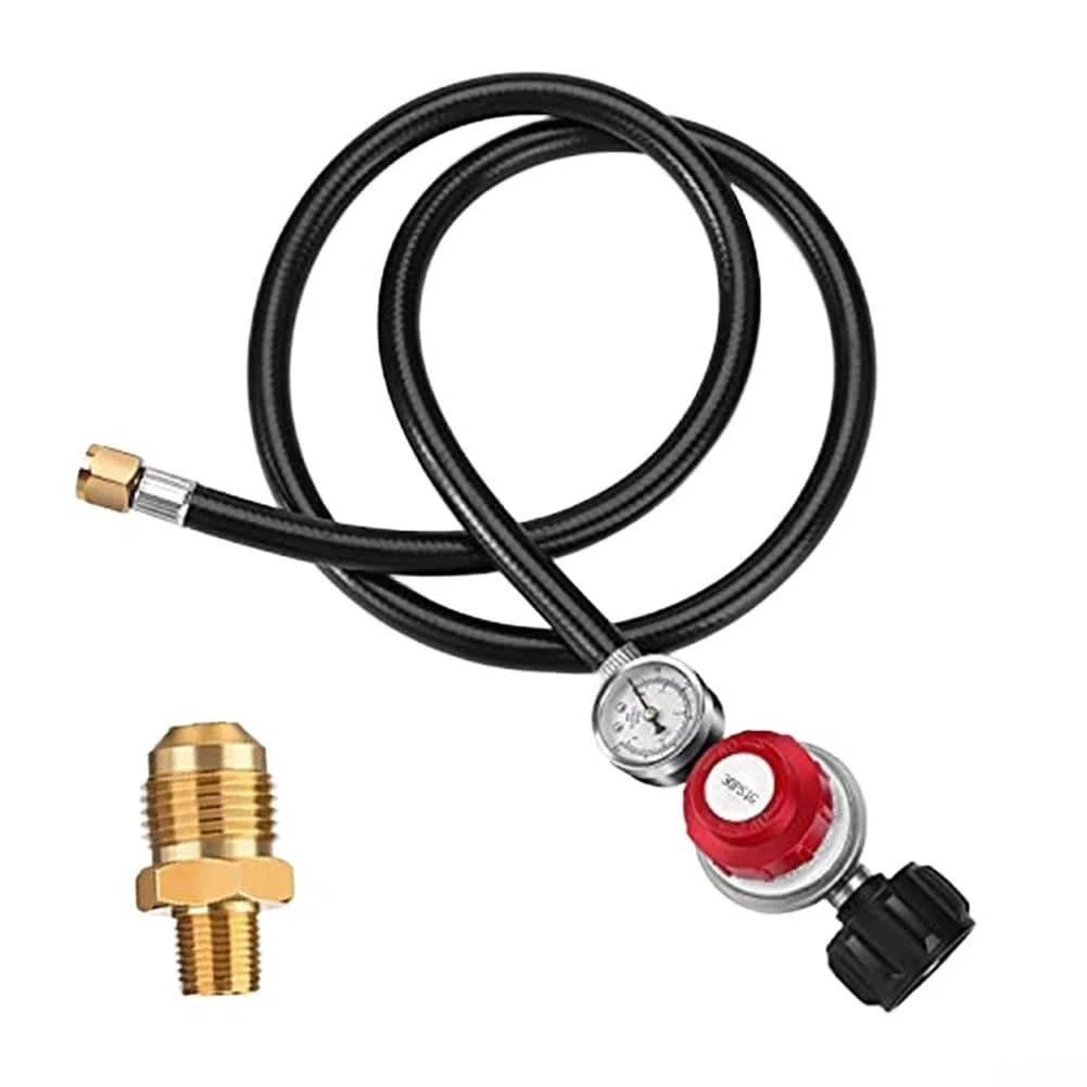 Regulador de propano ajustable de 0 a 30 PSI con manguera y manómetro de 4 pies, controlador de gas de alta presión para parrillas, hogueras, freidoras, para adaptador de tanque QCC1, pieza de
