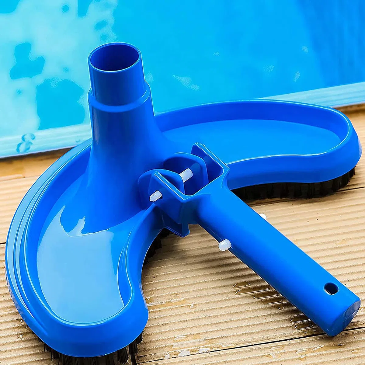 Tradineur - Limpiafondos de Piscina, Cepillo Limpiador de Fondos Manual Azul 14 x 26 x 13 cm, conexión de Manguera 32 mm diámetro, para Mango telescópico