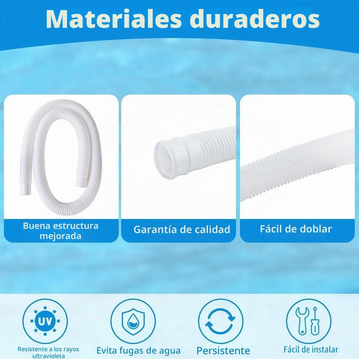 MplehDa Manguera de Piscina de 32 mm, 2 Mangueras de Repuesto, 100 m, Blanco, Manguera Flexible para Bomba de Piscina, Manguera con 4 Clips de Seguridad