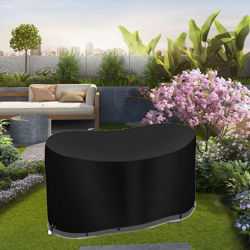 Funda ovalada para mesa de jardín, resistente al agua, resistente al viento, a prueba de polvo, anti-UV, con cordón ajustable (124 x 63 x 80 cm)
