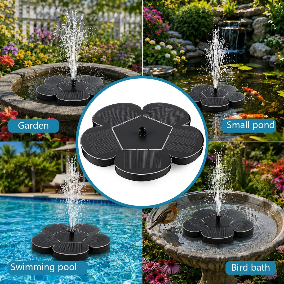 Fuente Solar Jardin Exterior, Fuente Solar Flotante, Fuentes Solares de Jardin, Bomba Solar Estanque, para Estanque Piscina (B)