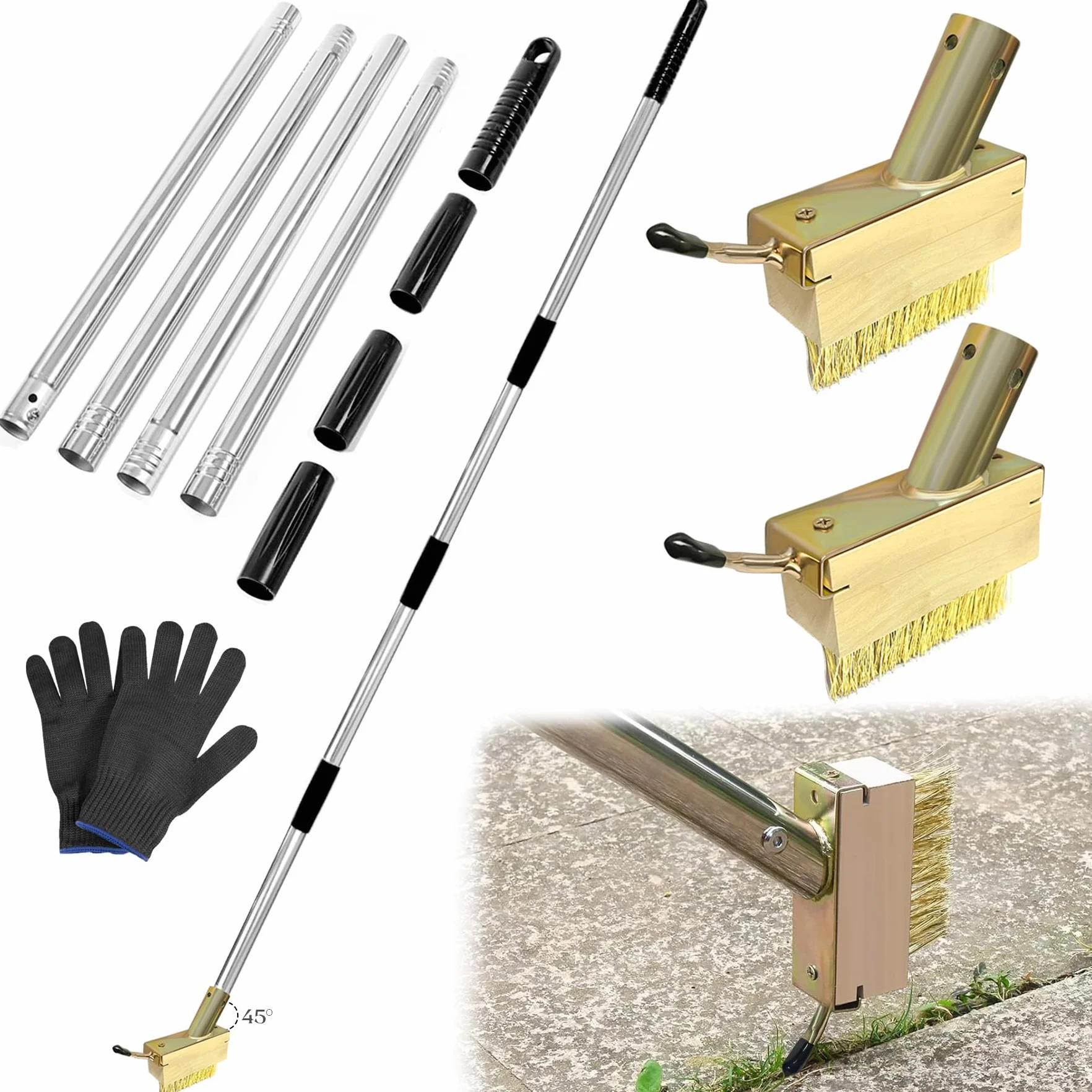 TZEKING Escoba de Alambre de Acero,2 Piezas Escoba de Alambre con Mango Telescópico,Escoba de Alambre con Mango Largo,Cepillo de Alambre para Escoba,Escoba metálica de Jardin,para Eliminar de Musgo