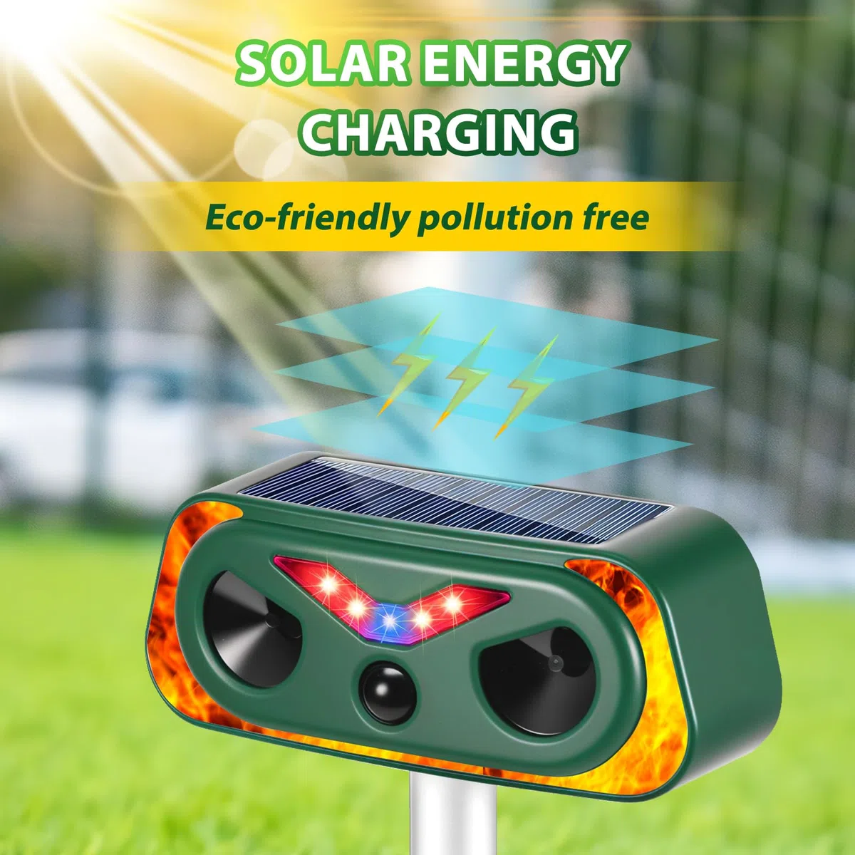 Ahuyentador de gatos para jardín, ahuyentador de gatos ultrasónico con sensor de movimiento PIR y luces de llama LED, IP66 Impermeable, ahuyentador de martas, ahuyentador de zorros y pájaros para