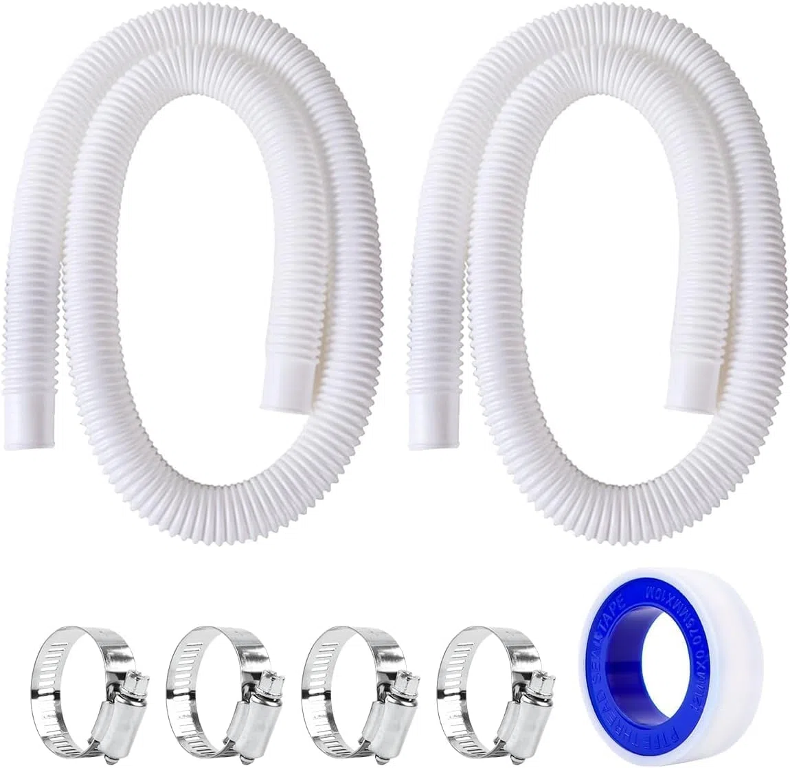 MplehDa Manguera de Piscina de 32 mm, 2 Mangueras de Repuesto, 100 m, Blanco, Manguera Flexible para Bomba de Piscina, Manguera con 4 Clips de Seguridad