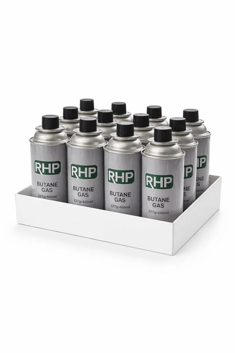 Cartuchos universales de gas butano RHP Cartuchos de gas para estufas de camping, 12 piezas cada 227 g, herbicida, gas butano de camping, estufa de gas, estufa de gas