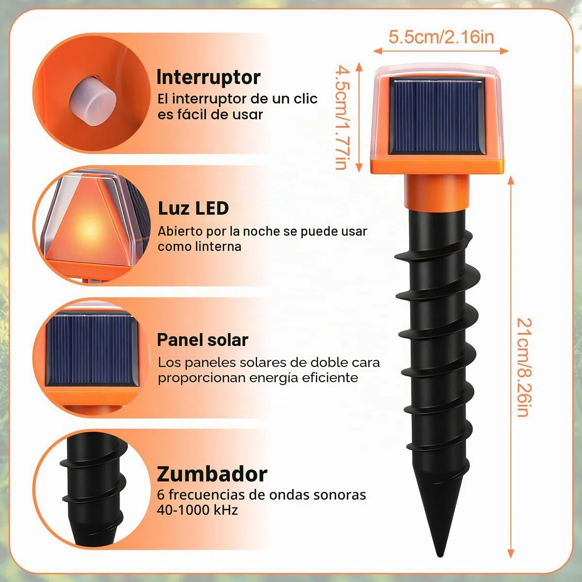 Repelente Solar de Ultrasonidos para Topos y Roedores 2 Unidades, 6 Modos Aleatorios 200m² por Dispositivo Protección 360° Luz LED IP66 Impermeable Ideal para Jardín y Césped