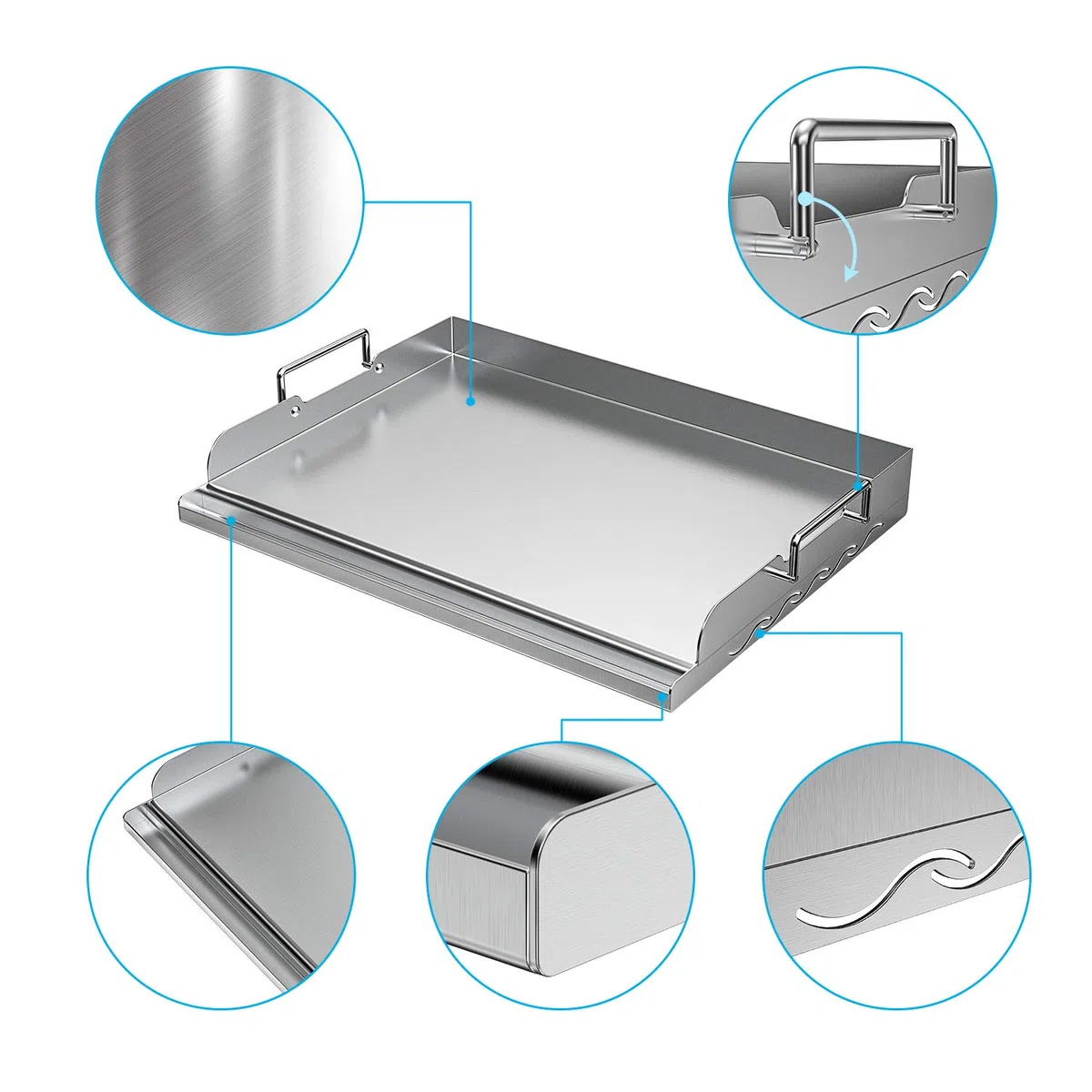 Skyflame Placa superior plana de acero inoxidable de 43,2 cm x 33 cm