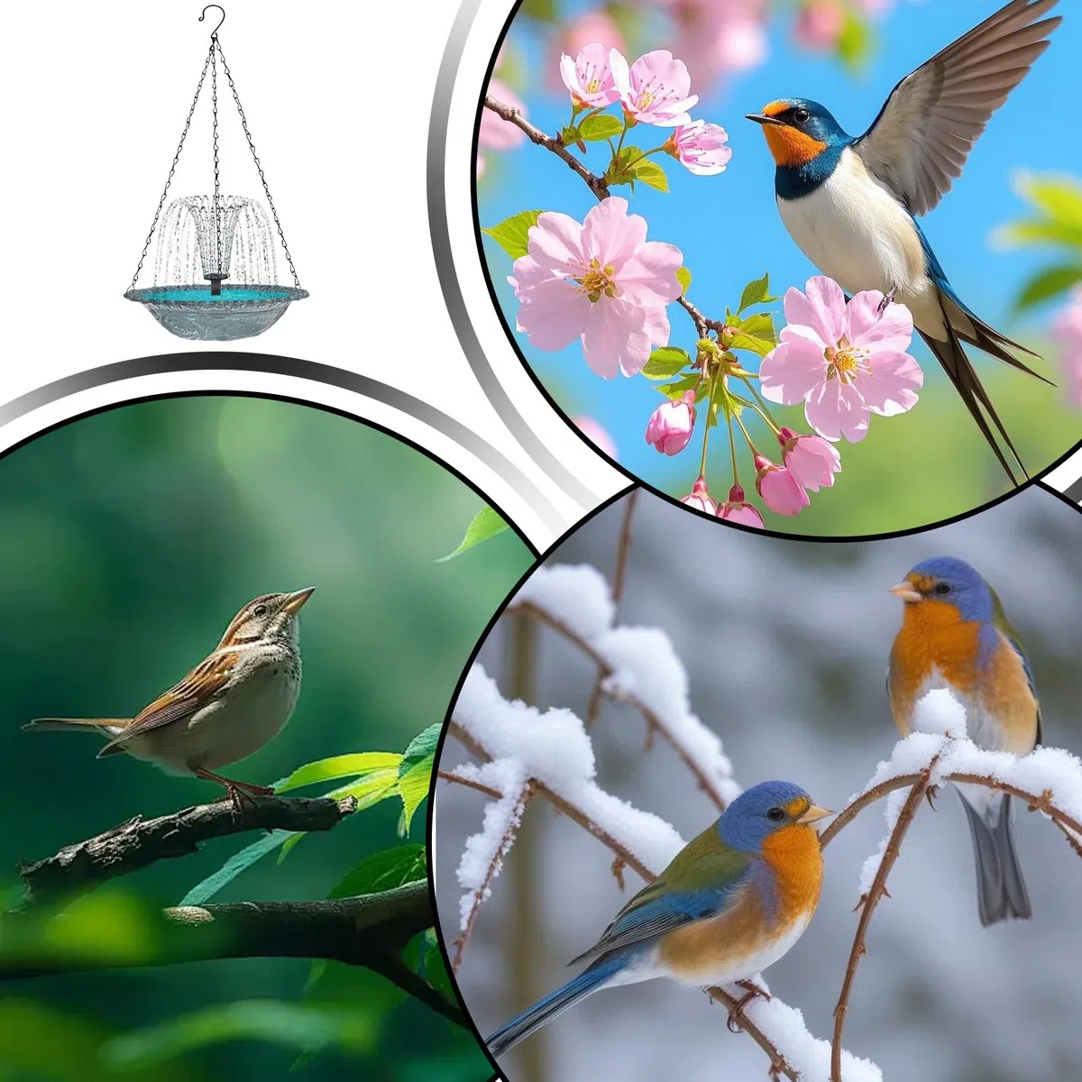 Fuente para Pájaros con Energía Solar | Bebedero Colgante con Ducha - Fuente Solar con Bomba de Agua para Aves - para Exterior, Patio, jardín, terraza